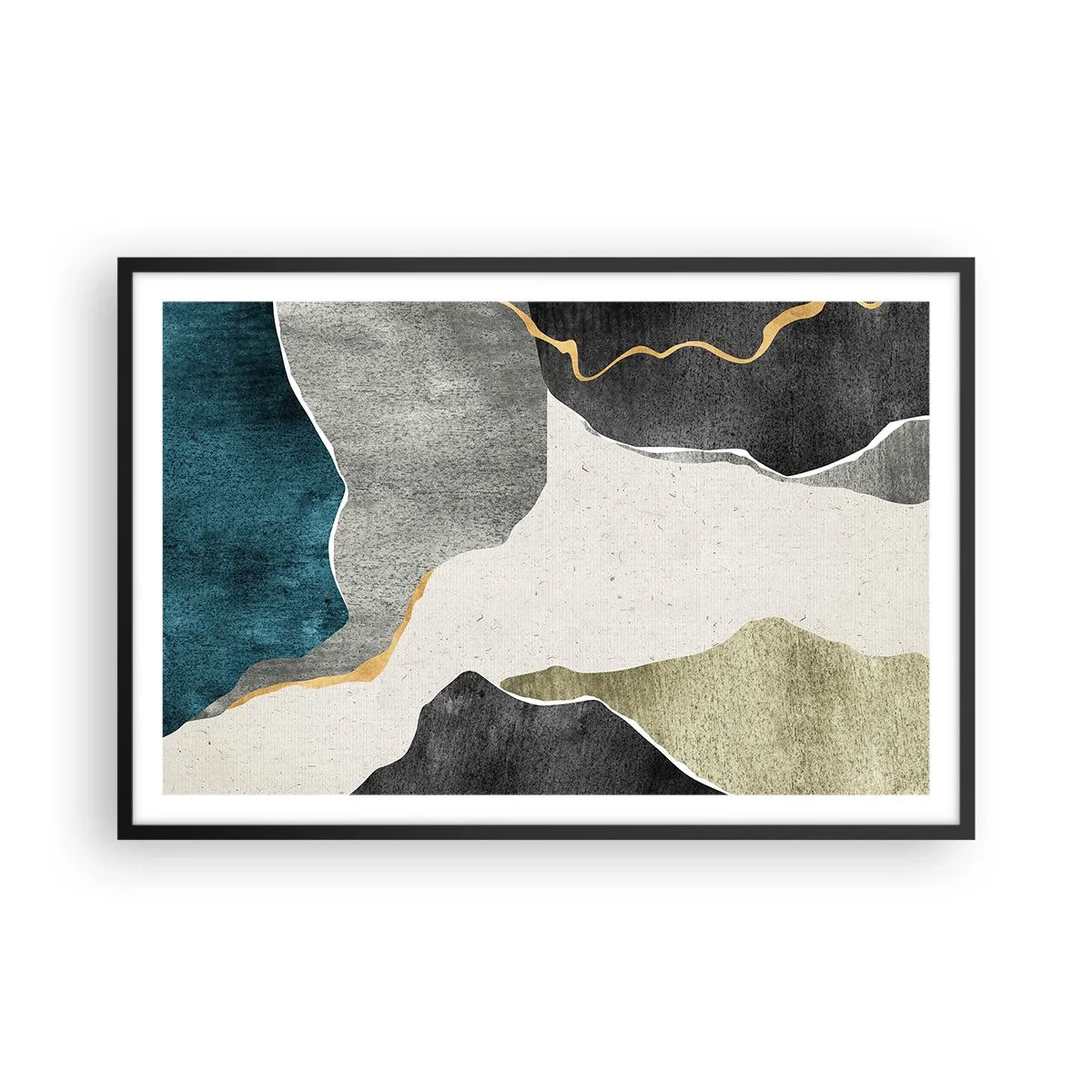 Póster en marco negro - Composición en mosaico con una hebra de oro - 91x61 cm