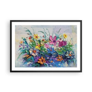 Póster en marco negro - Un colorido ramo de flores pintado con la técnica del empaste. - 70x50cm - La energía de las flores - Decoración de pared moderna para salón y dormitorio ARTTOR