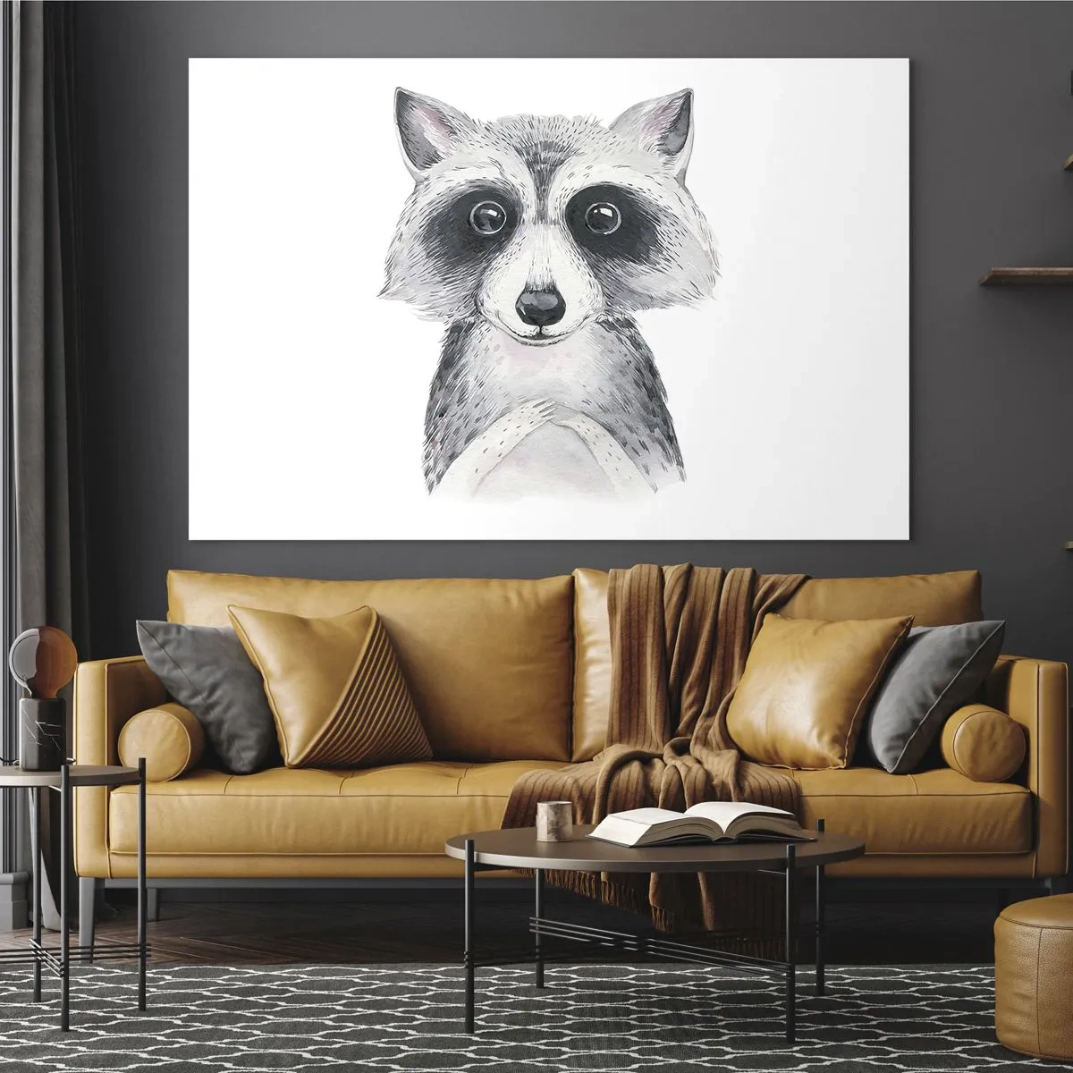 Cuadro sobre vidrio - Impresiones sobre Vidrio - Retrato de un perro mapache en blanco y negro - 70x50cm - Un momento para la emoción - Decoración de pared moderna para salón y dormitorio ARTTOR