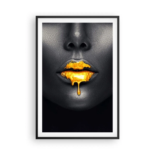Póster en marco negro - Labios de oro - 61x91 cm