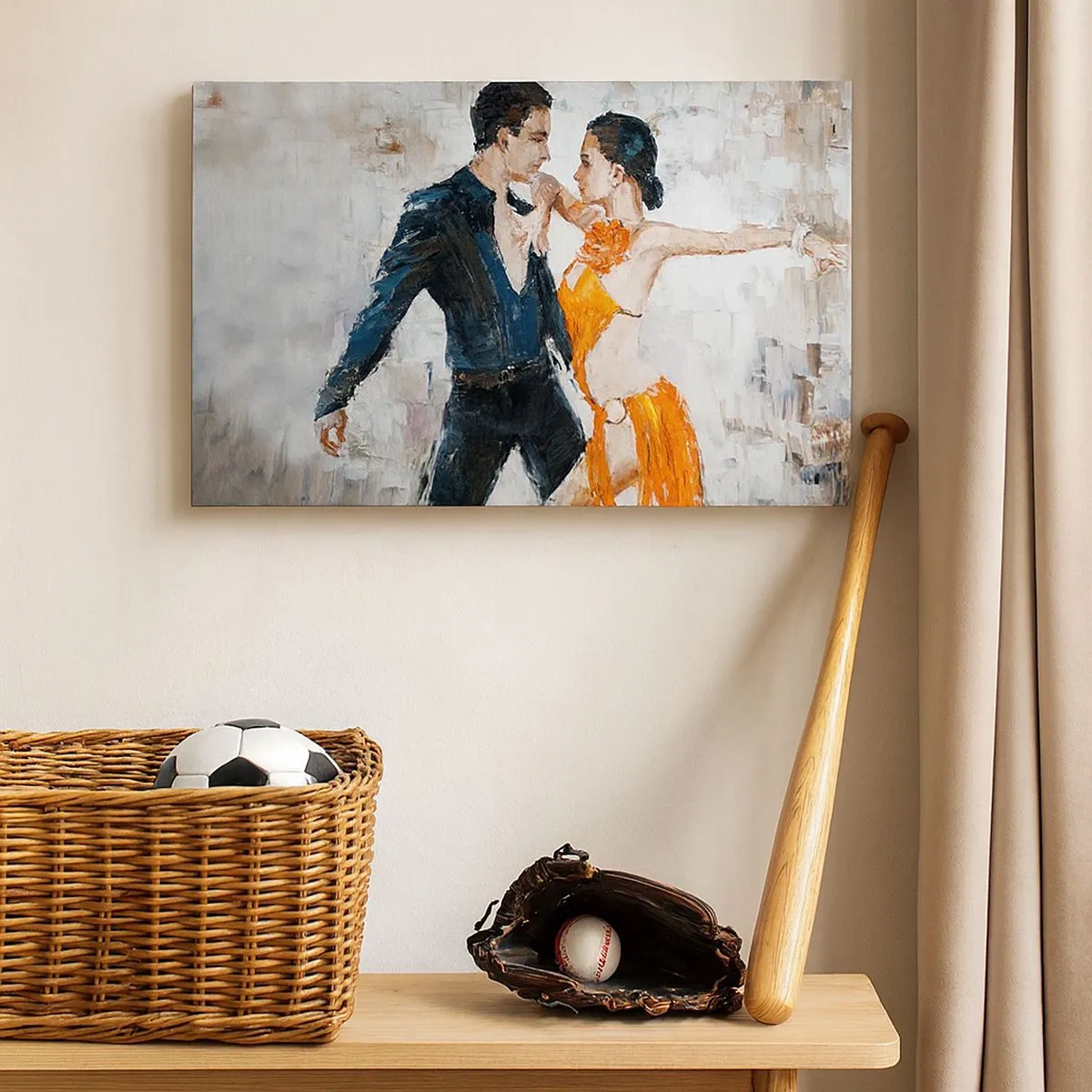 Cuadro sobre lienzo - Impresión de Imagen - Una pareja dinámica bailando al estilo latinoamericano. - 70x50cm - Dirty dancing - Decoración de pared moderna para salón y dormitorio ARTTOR