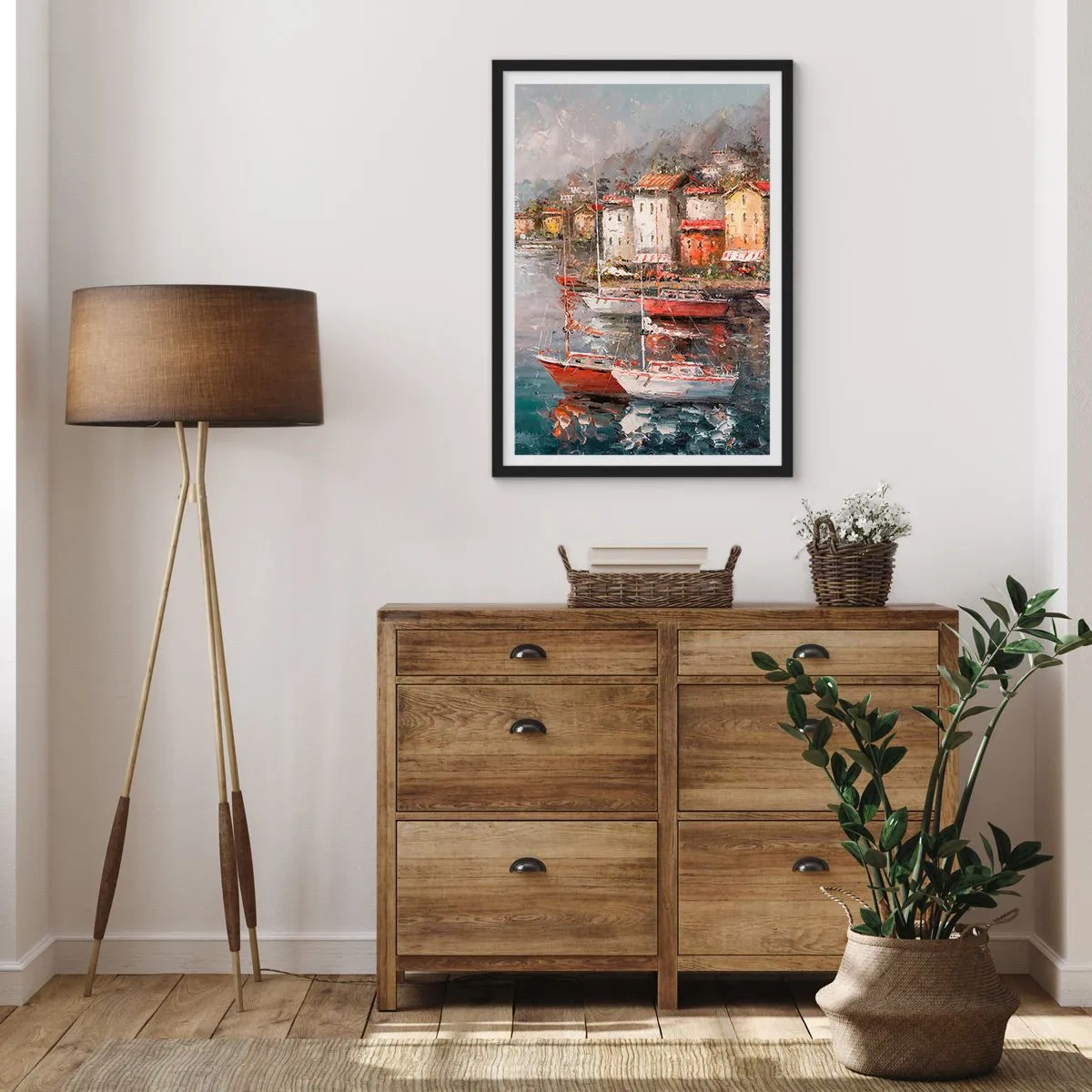 Póster en marco negro - Un puerto pintoresco con veleros de estilo impresionista. - 50x70cm - Un refugio romántico - Decoración de pared moderna para salón y dormitorio ARTTOR