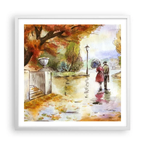 Póster en marco blanco - Un otoño romántico en el parque - 60x60 cm