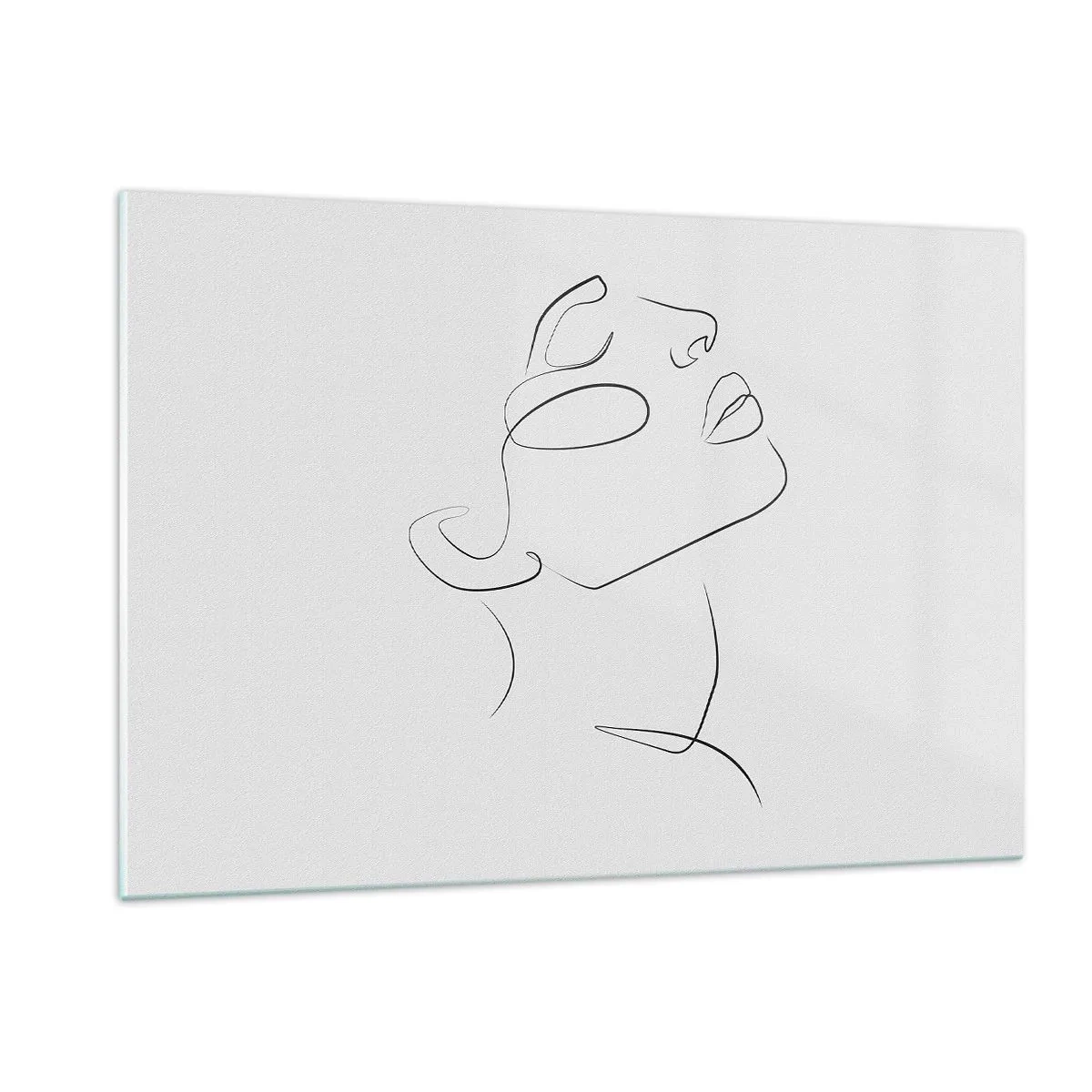 Cuadro sobre vidrio - Impresiones sobre Vidrio - Boceto de contorno del rostro de una mujer mirando hacia arriba - 120x80cm - Meandros de un sueño - Decoración de pared moderna para salón y dormitorio ARTTOR