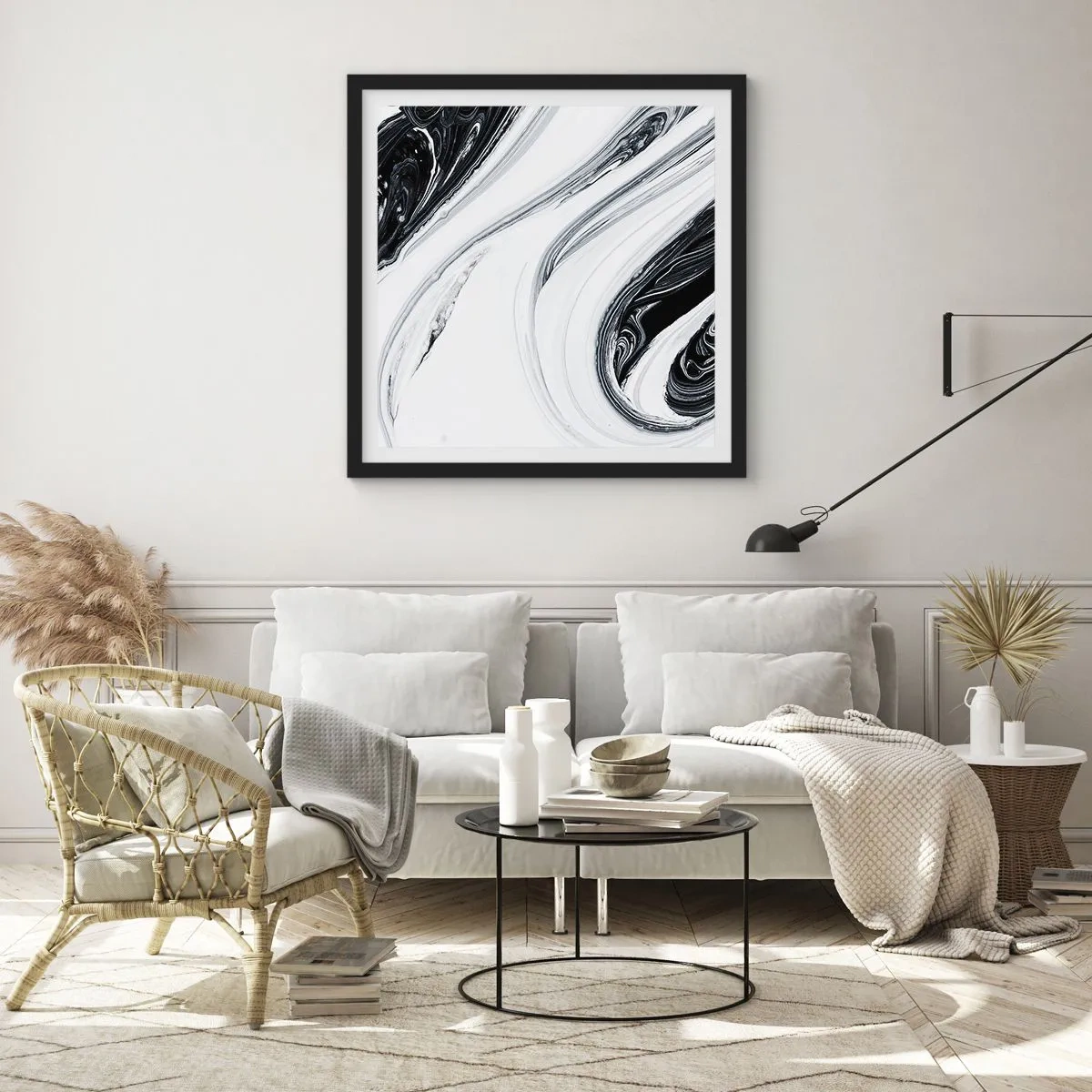 Póster en marco negro - Combinando opuestos - 30x30 cm