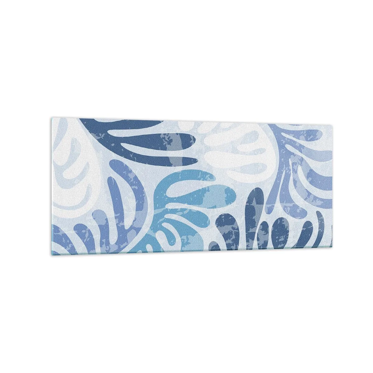 Cuadro sobre vidrio - Impresiones sobre Vidrio - Formas abstractas en tonos azules sobre un fondo blanco. - 120x50cm - Helechos azules - Decoración de pared moderna para salón y dormitorio ARTTOR