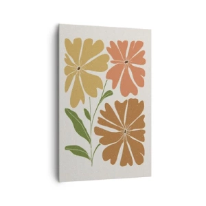 Cuadro sobre lienzo - Impresión de Imagen - Tres flores en colores cálidos sobre un fondo claro. - 80x120cm - Naturaleza y geometría - Decoración de pared moderna para salón y dormitorio ARTTOR