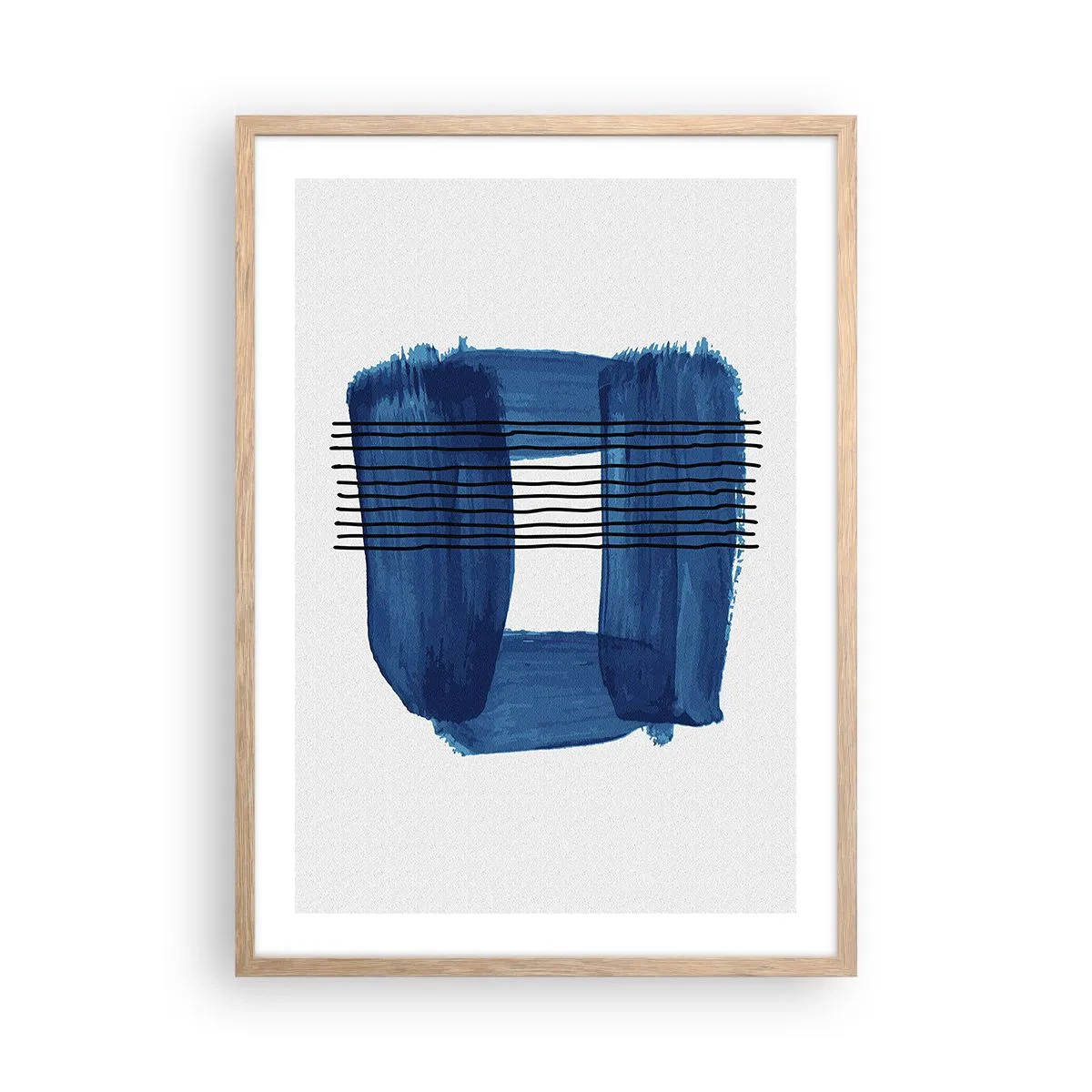 Póster en marco roble claro - Composición azul y negra - 50x70 cm
