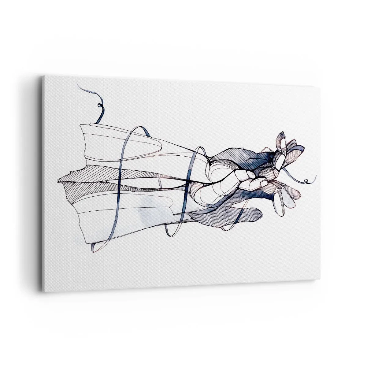 Cuadro sobre lienzo - Impresión de Imagen - Un dibujo sutil de una mano con una delicada flor. - 120x80cm - Un estudio sobre el contacto - Decoración de pared moderna para salón y dormitorio ARTTOR