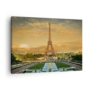 Cuadro sobre lienzo - Impresión de Imagen - La Torre Eiffel en París al atardecer - 70x50cm - Reina de París - Decoración de pared moderna para salón y dormitorio ARTTOR