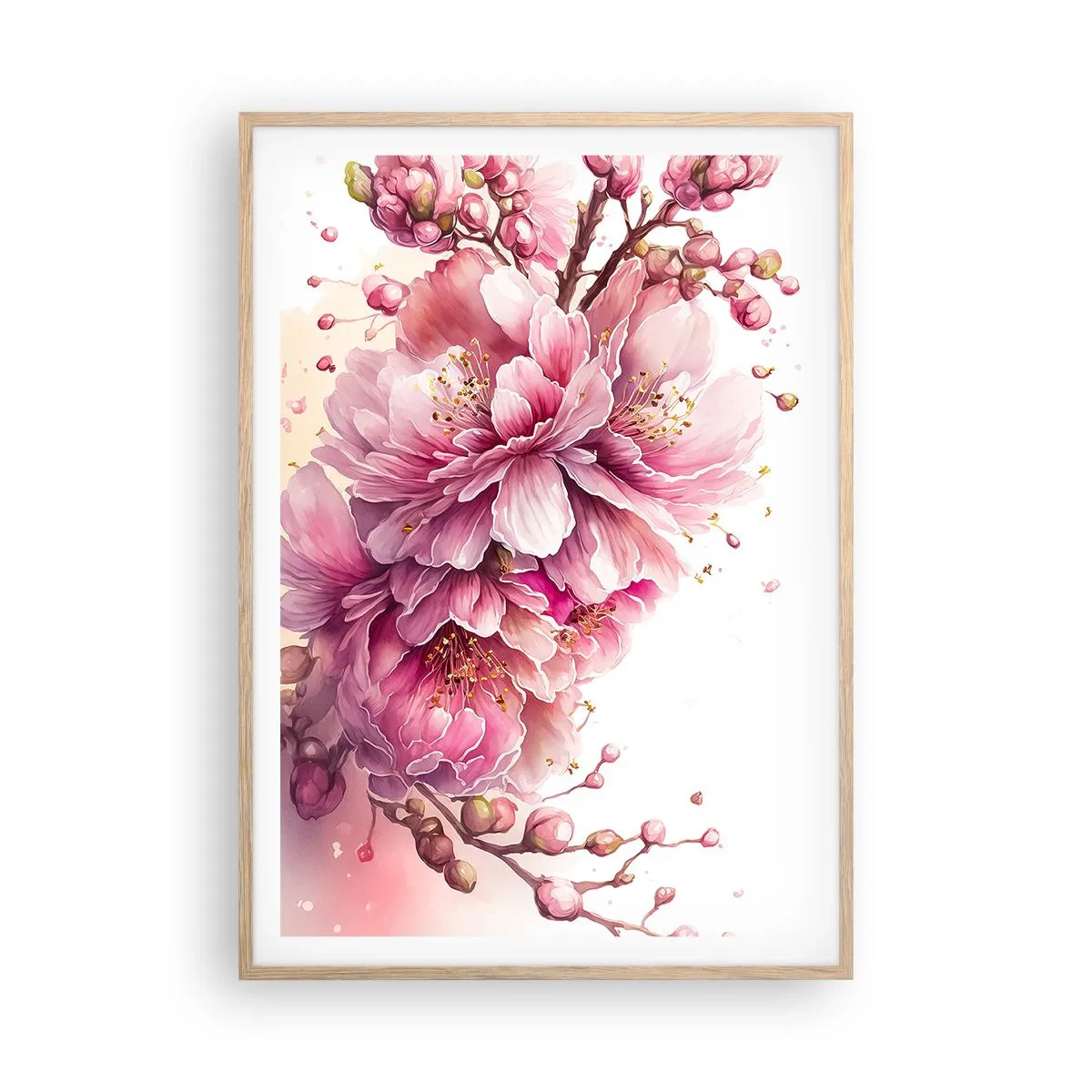 Póster en marco roble claro - Flor de cerezo - 70x100 cm
