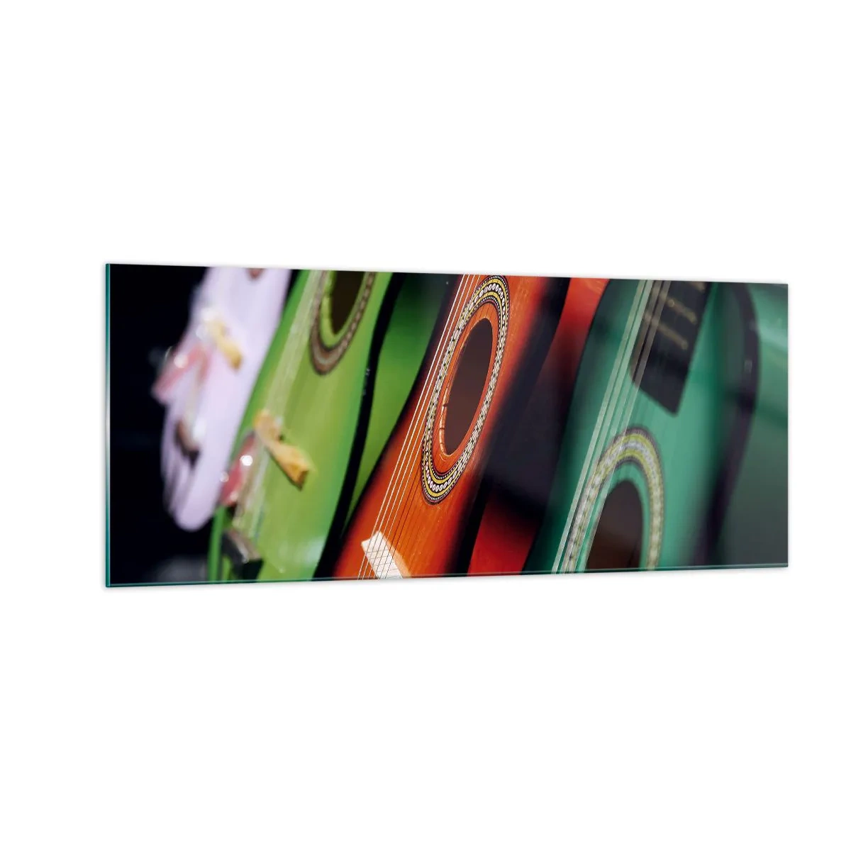 Cuadro sobre vidrio - Impresiones sobre Vidrio - La guitarra tiene muchos colores - 100x40 cm
