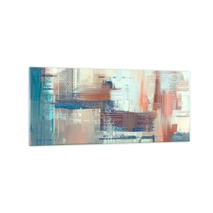 Cuadro sobre vidrio - Impresiones sobre Vidrio - Composición abstracta en tonos azules y beige. - 120x50cm - Alcanzando la luz - Decoración de pared moderna para salón y dormitorio ARTTOR