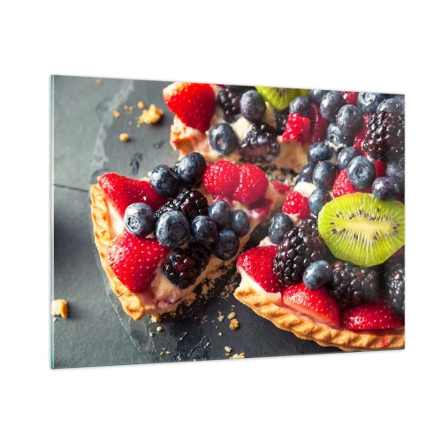 Cuadro sobre vidrio - Impresiones sobre Vidrio - Tarta de frutas con arándanos, kiwi y fresas - 100x70cm - ¡Dolce vita! - Decoración de pared moderna para salón y dormitorio ARTTOR