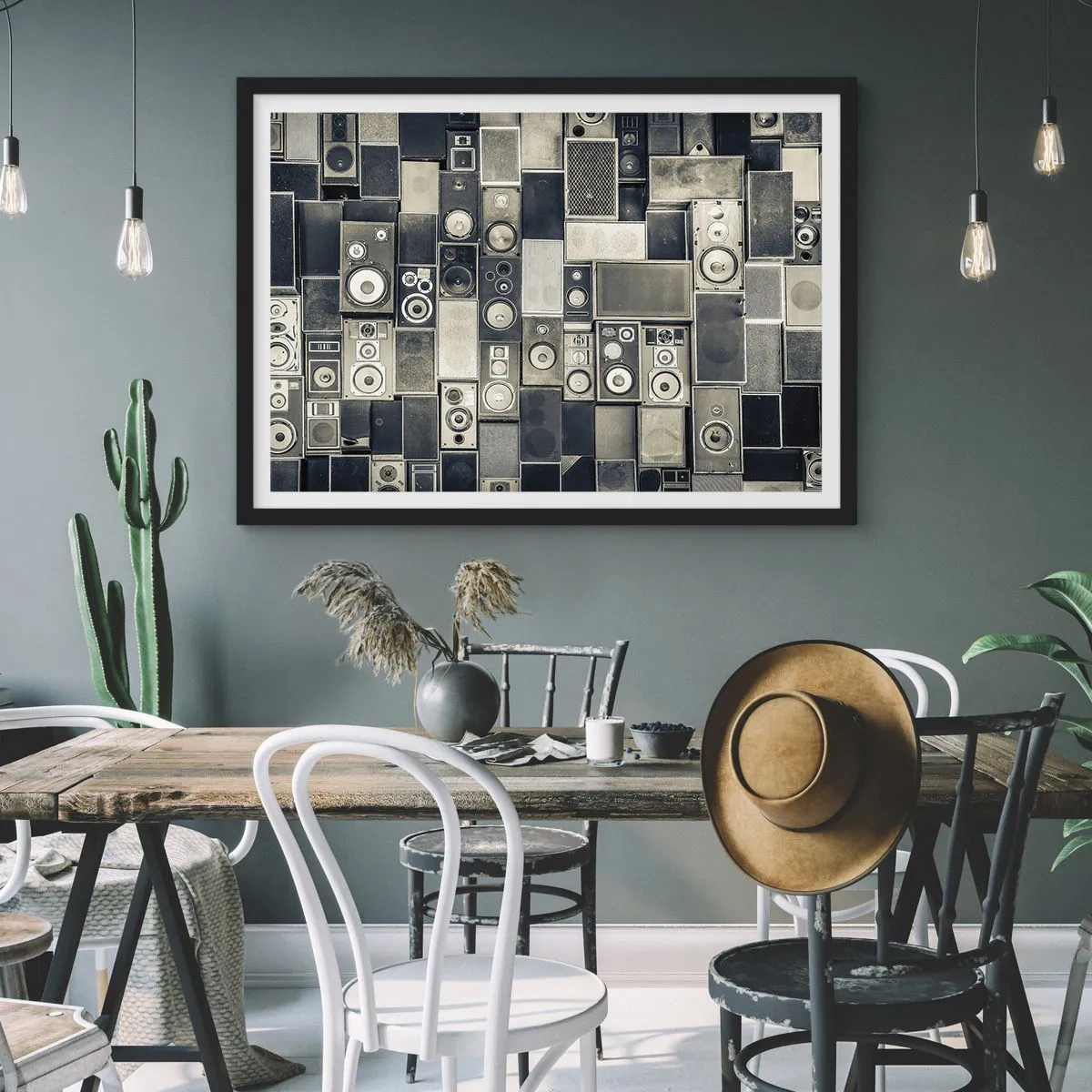 Póster en marco negro - Colección de altavoces de estilo retro - 70x50cm - Y todo fluye - Decoración de pared moderna para salón y dormitorio ARTTOR