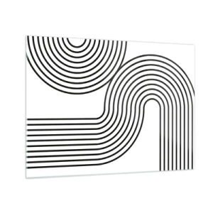 Cuadro sobre vidrio - Impresiones sobre Vidrio - Gráficos en blanco y negro con líneas paralelas curvas. - 70x50cm - En una curva - Decoración de pared moderna para salón y dormitorio ARTTOR