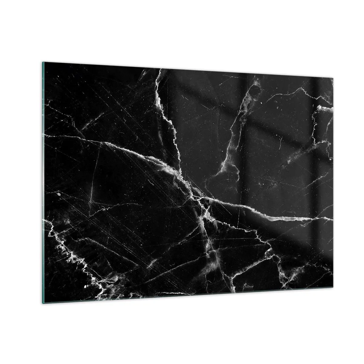 Cuadro sobre vidrio - Impresiones sobre Vidrio - Superficie de mármol negro con vetas claras. - 100x70cm - La vida secreta de la piedra - Decoración de pared moderna para salón y dormitorio ARTTOR