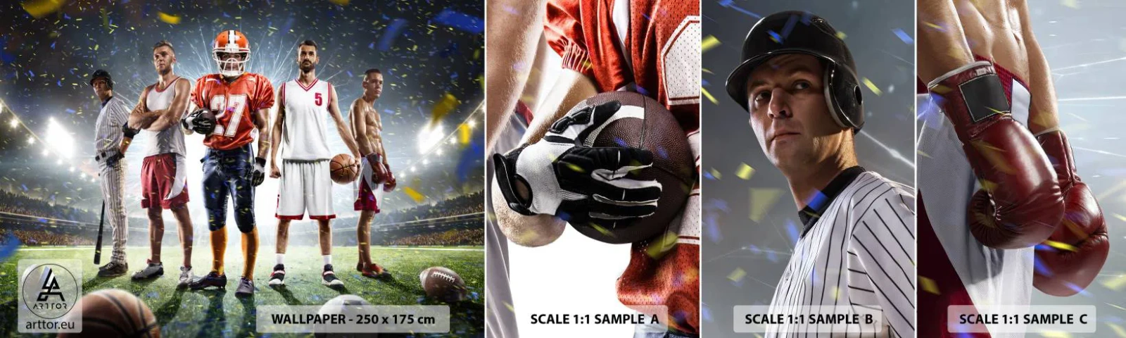 Muestra de fotomural autoadhesivo Deluxe Sticker - Gladiadores sobre los terrenos de juego - Deporte, Atleta, Fútbol americano - 100x30 cm