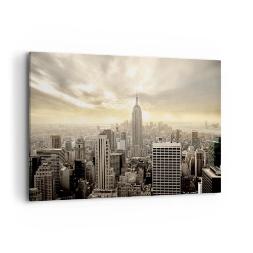 Cuadro sobre lienzo - Impresión de Imagen - Panorama de la ciudad con vista al Empire State Building - 120x80cm - Tejido neoyorquino en tonos grises - Decoración de pared moderna para salón y dormitorio ARTTOR