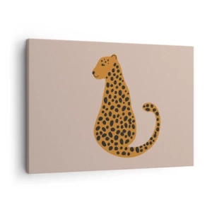 Cuadro sobre lienzo - Impresión de Imagen - Un dibujo minimalista de una pantera sobre un fondo beige. - 70x50cm - El estampado de leopardo está de moda - Decoración de pared moderna para salón y dormitorio ARTTOR