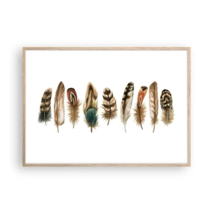 Póster en marco roble claro - Estudio de plumas - 100x70 cm
