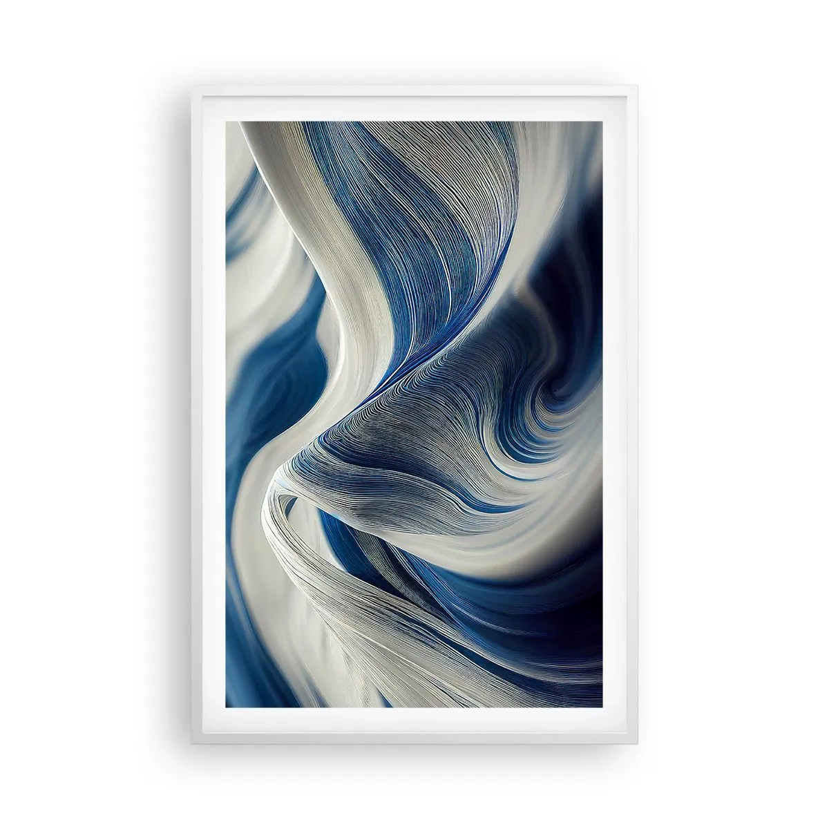 Póster en marco blanco - Fluidez de azul y blanco - 61x91 cm