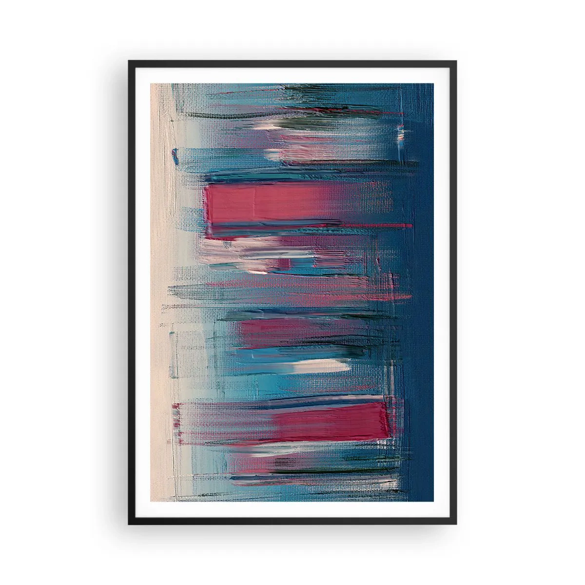 Póster en marco negro - Composición vertical en azul y rojo - 70x100 cm