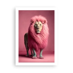 Póster - Un león con melena rosa sobre un fondo rosa. - 50x70cm - Y ya no me tienes miedo - Decoración de pared moderna para salón y dormitorio ARTTOR