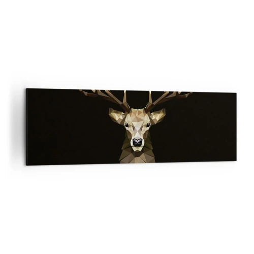Cuadro sobre lienzo - Impresión de Imagen - Ciervo poligonal geométrico sobre fondo negro - 160x50cm - Ciervo cubista - Decoración de pared moderna para salón y dormitorio ARTTOR