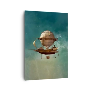Cuadro sobre lienzo - Impresión de Imagen - Un dirigible fantástico contra el cielo verdoso. - 70x100cm - Julio Verne saluda - Decoración de pared moderna para salón y dormitorio ARTTOR
