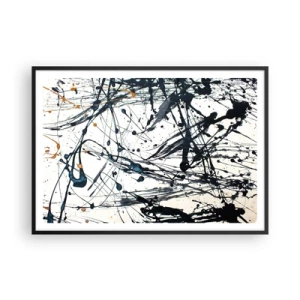 Póster en marco negro - Una pintura abstracta con salpicaduras de pintura en patrones dinámicos. - 100x70cm - Abstracción expresionista - Decoración de pared moderna para salón y dormitorio ARTTOR