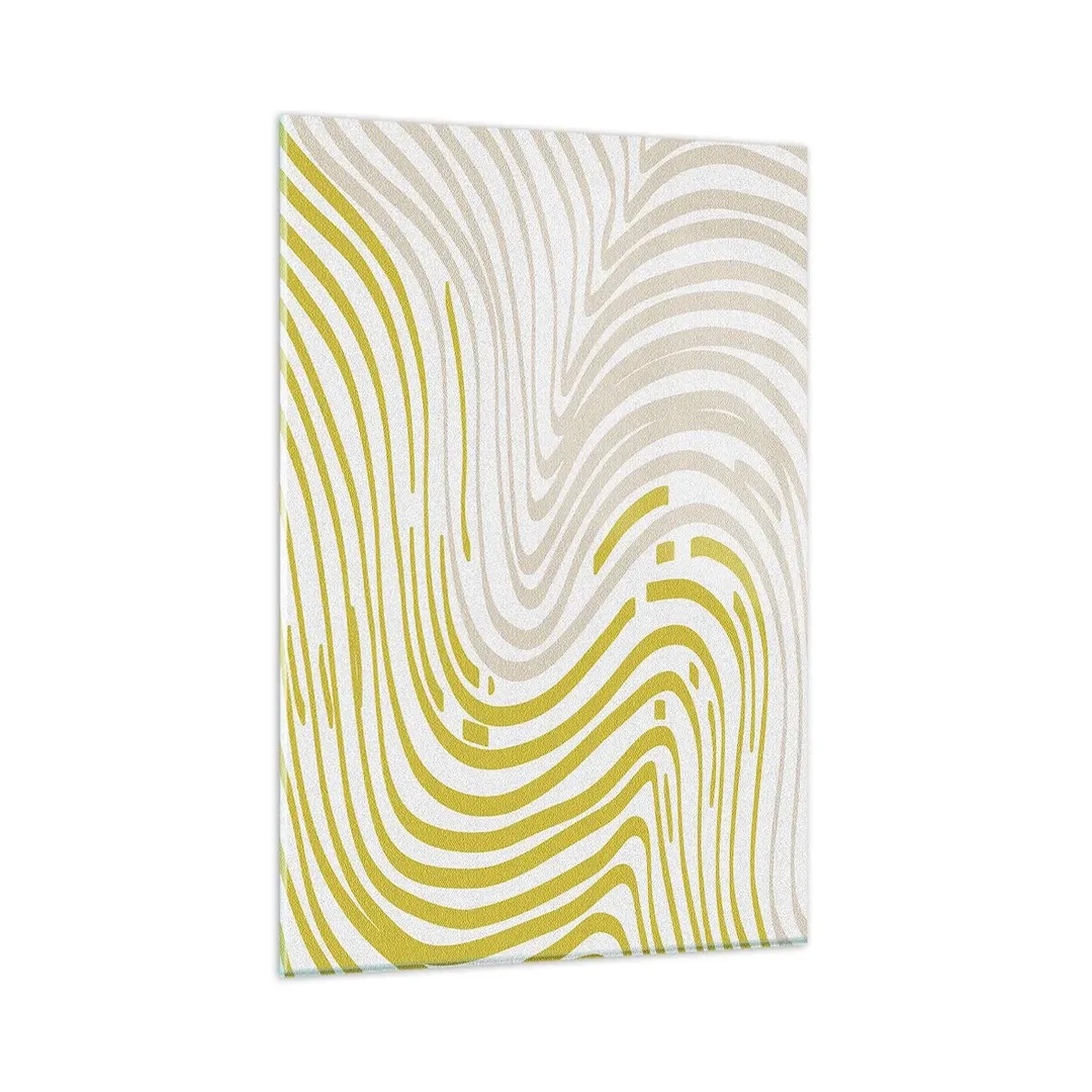 Cuadro sobre vidrio - Impresiones sobre Vidrio - Un patrón abstracto con líneas onduladas en tonos amarillo y beige. - 80x120cm - Composición curvada - Decoración de pared moderna para salón y dormitorio ARTTOR