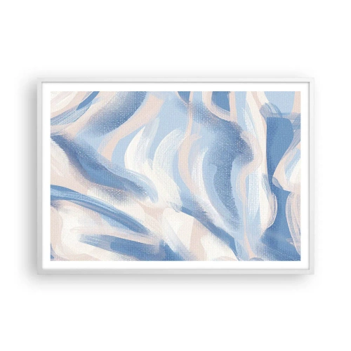 Póster en marco blanco - Ondas azules - 100x70 cm