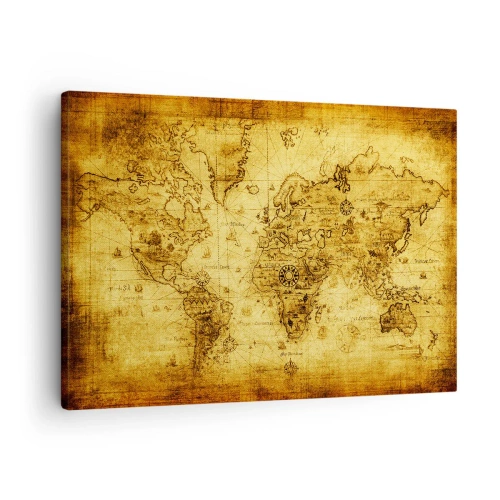 Cuadro sobre lienzo - Impresión de Imagen - Mapa del mundo antiguo de época - 70x50cm - Extraño es este mundo - Decoración de pared moderna para salón y dormitorio ARTTOR