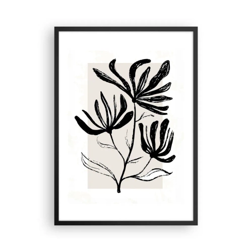 Póster en marco negro - Ilustración en blanco y negro de flores sobre un fondo beige - 50x70cm - Esbozo para un herbario - Decoración de pared moderna para salón y dormitorio ARTTOR