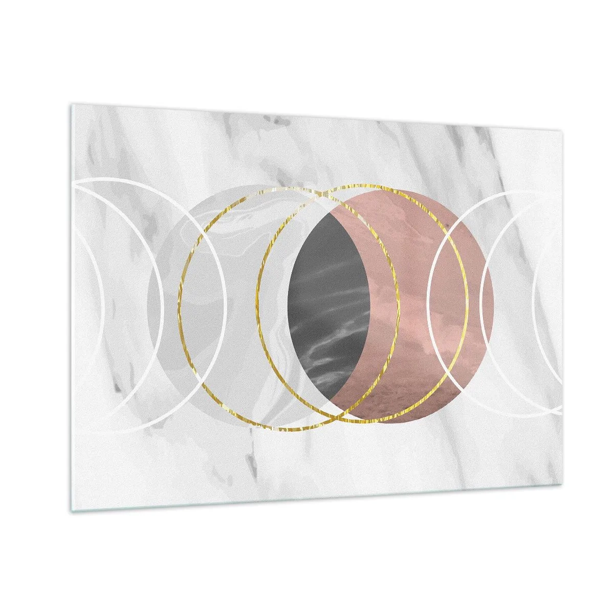 Cuadro sobre vidrio - Impresiones sobre Vidrio - Círculos geométricos en tonos cobre, oro y mármol. - 100x70cm - Música de las esferas - Decoración de pared moderna para salón y dormitorio ARTTOR
