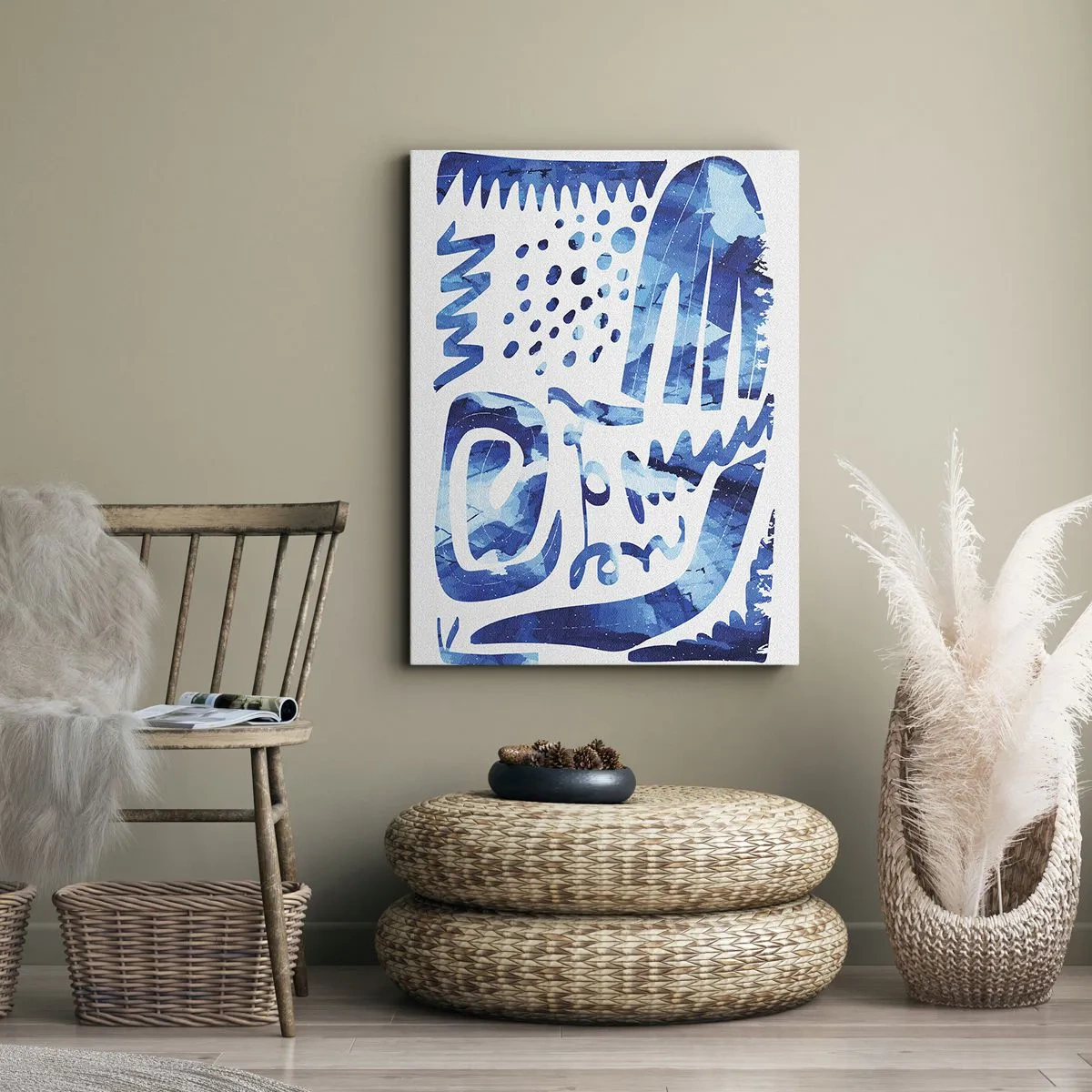 Cuadro sobre lienzo - Impresión de Imagen - Patrón abstracto en tonos azules - 50x70cm - Vuelta a las raíces - Decoración de pared moderna para salón y dormitorio ARTTOR