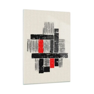 Cuadro sobre vidrio - Impresiones sobre Vidrio - Rayas abstractas en negro y rojo - 50x70cm - Rojo y negro - Decoración de pared moderna para salón y dormitorio ARTTOR