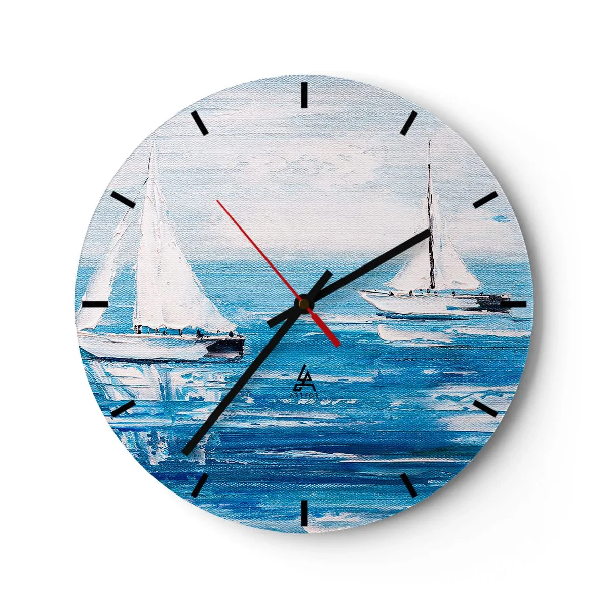 Reloj de pared - Reloj de vidrio - Veleros blancos en un mar azul en estilo pictórico - 30x30cm - Con un amigo a tu lado - Decoración de pared moderna para salón, cocina y dormitorio ARTTOR
