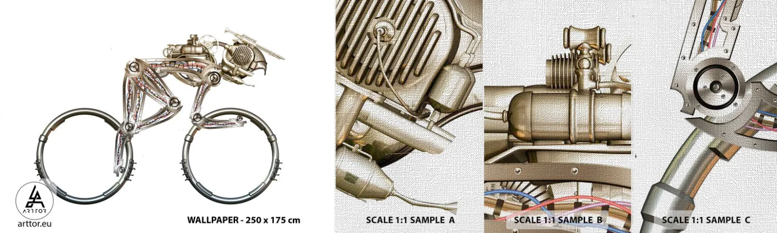 Muestra de fotomural Premium Canvas - Una magnífica máquina - Abstracción, Bicicleta, Gráficos - 100x30 cm