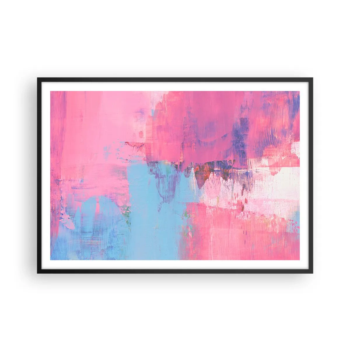 Póster en marco negro - Composición abstracta en rosa y azul. - 100x70cm - Rosa, azul y una pizca de luz - Decoración de pared moderna para salón y dormitorio ARTTOR