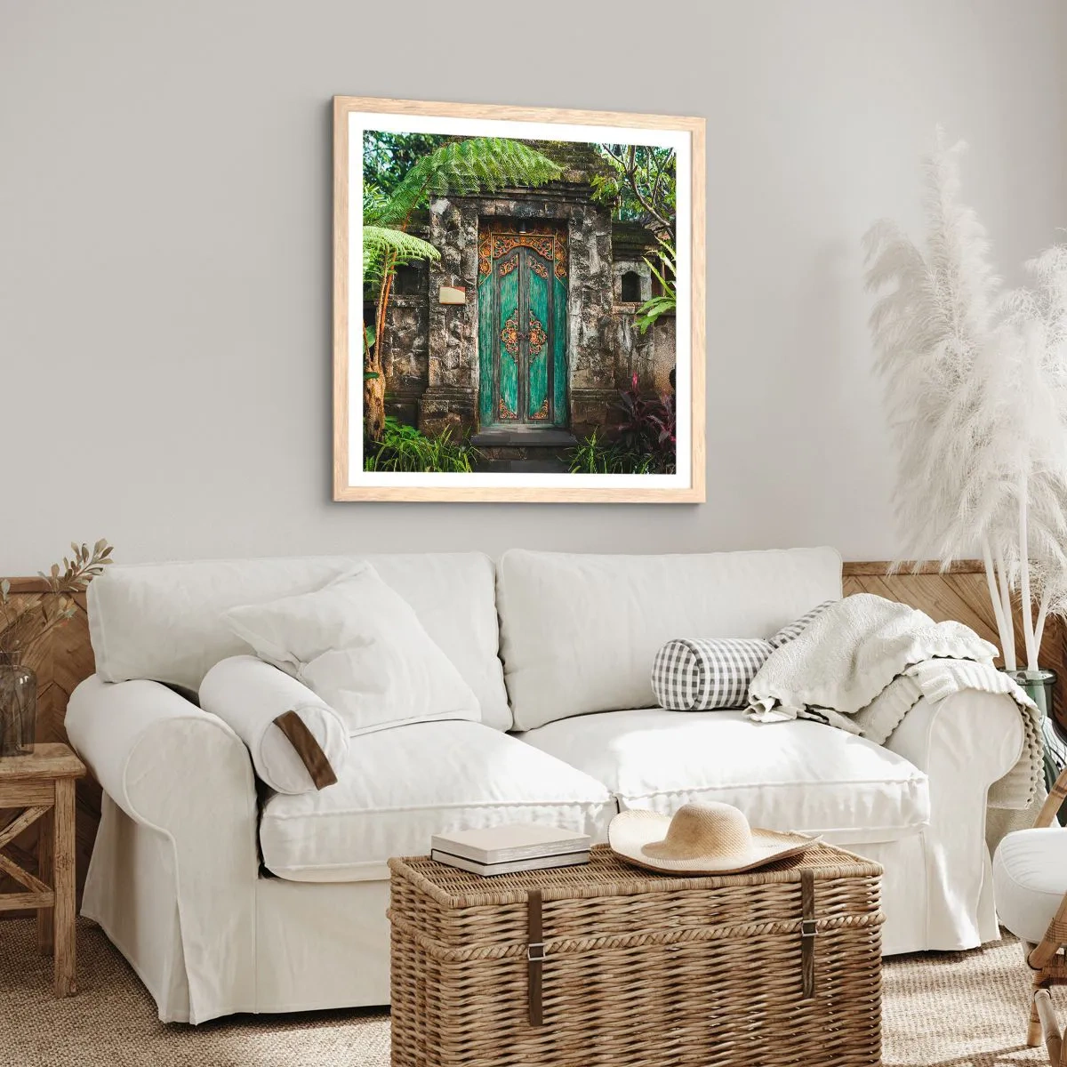 Póster en marco roble claro - Una puerta a un mundo exótico - 40x40 cm