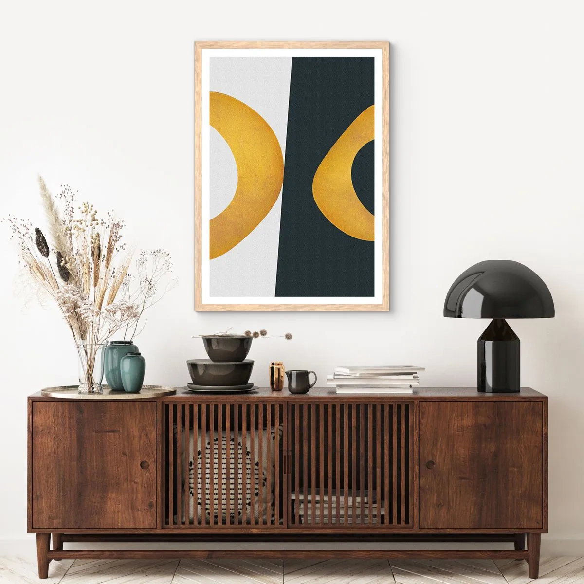 Póster en marco roble claro - Blanco, negro, dorado - 40x50 cm
