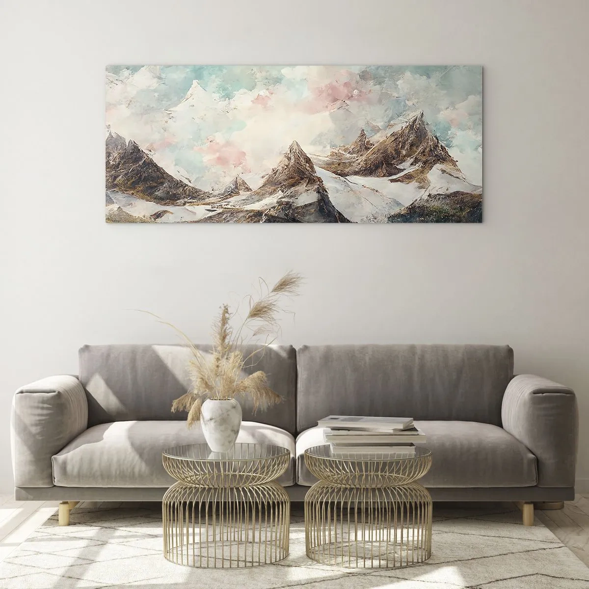 Cuadro sobre vidrio - Impresiones sobre Vidrio - Montañas pintorescas con cielos pastel - 140x50cm - Filos rocosos - Decoración de pared moderna para salón y dormitorio ARTTOR