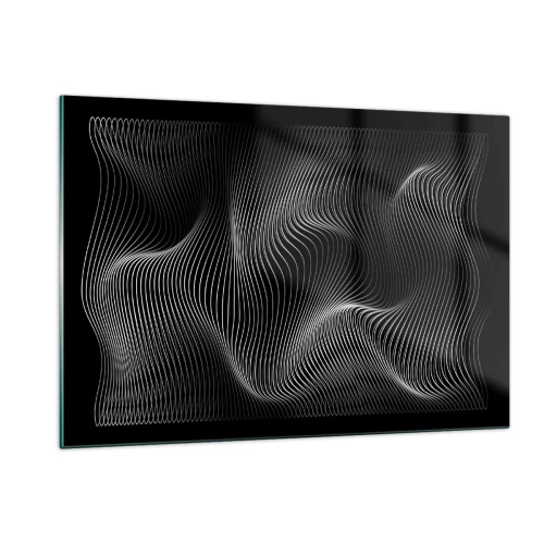 Cuadro sobre vidrio - Impresiones sobre Vidrio - Líneas blancas hipnóticas que ondulan sobre un fondo negro - 120x80cm - La danza de la luz en el espacio - Decoración de pared moderna para salón y dormitorio ARTTOR