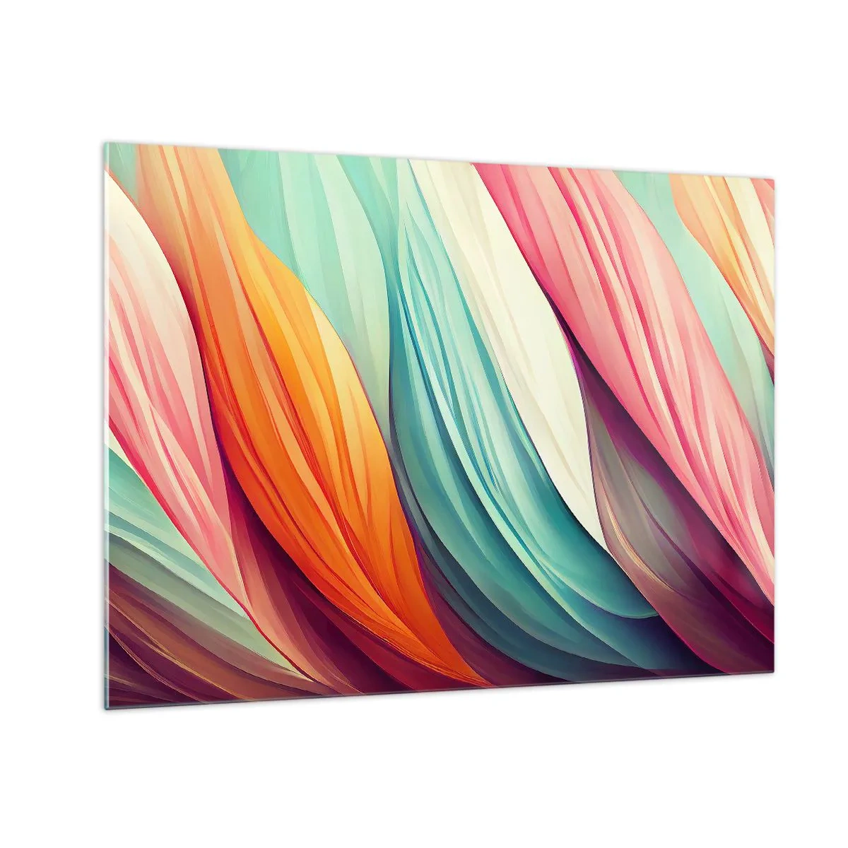 Cuadro sobre vidrio - Impresiones sobre Vidrio - Un colorido tejido de rayas abstractas en tonos pastel. - 70x50cm - Tejido arco iris - Decoración de pared moderna para salón y dormitorio ARTTOR
