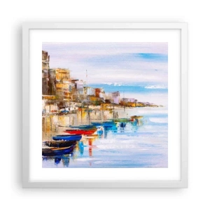 Póster en marco blanco - Puerto urbano multicolor - 40x40 cm