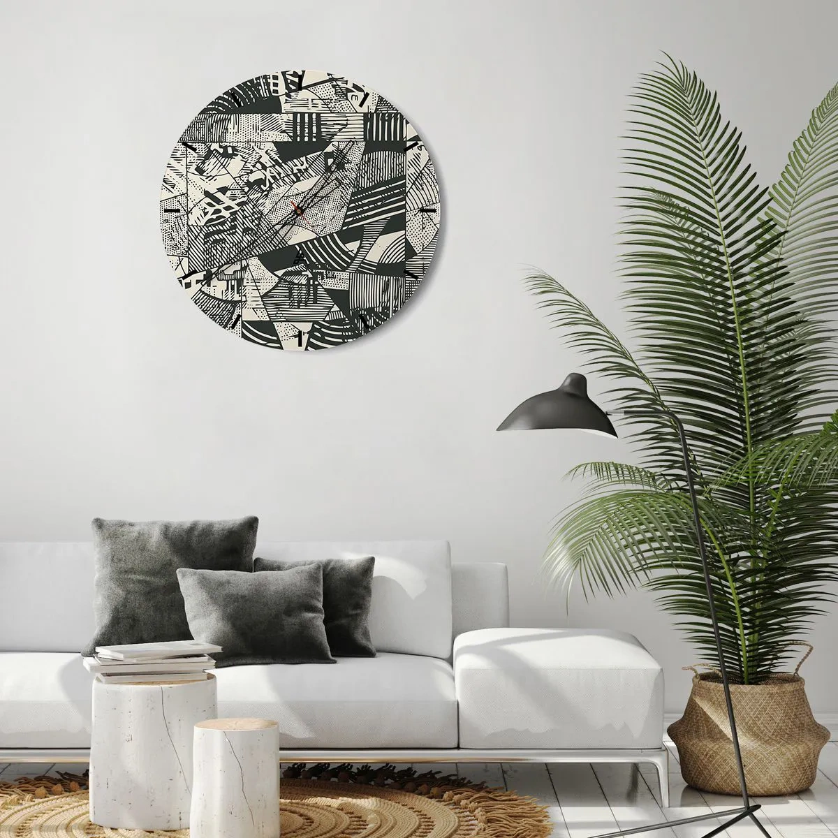 Reloj de pared - Reloj de vidrio - Patrón abstracto geométrico en estilo gráfico. - 30x30cm - La dinámica del presente - Decoración de pared moderna para salón, cocina y dormitorio ARTTOR