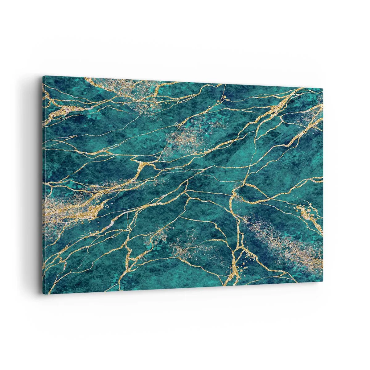 Cuadro sobre lienzo - Impresión de Imagen - Patrón de mármol texturizado en tonos turquesa y dorado. - 100x70cm - Riachuelos de oro - Decoración de pared moderna para salón y dormitorio ARTTOR