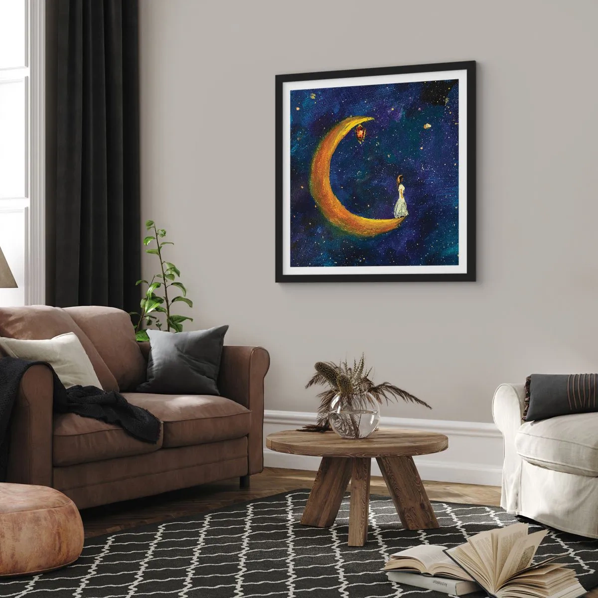 Póster en marco negro - La llamada de la Luna - 30x30 cm